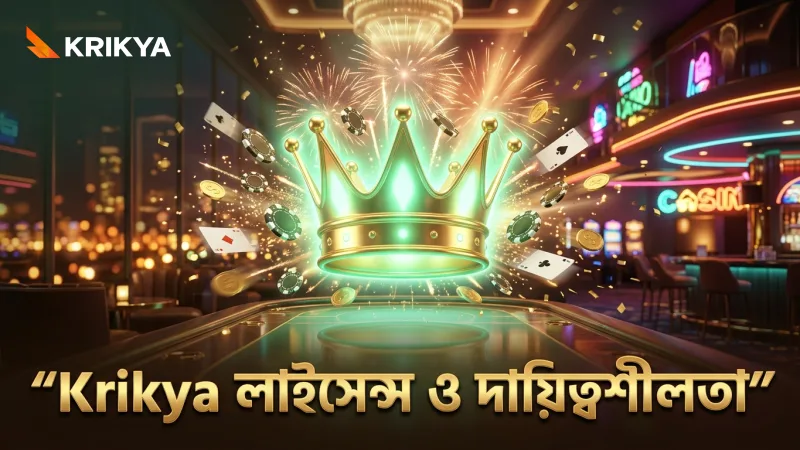 Krikya ক্যাসিনোর লাইসেন্স ও দায়িত্বশীল গেমিং লোগো প্রদর্শন